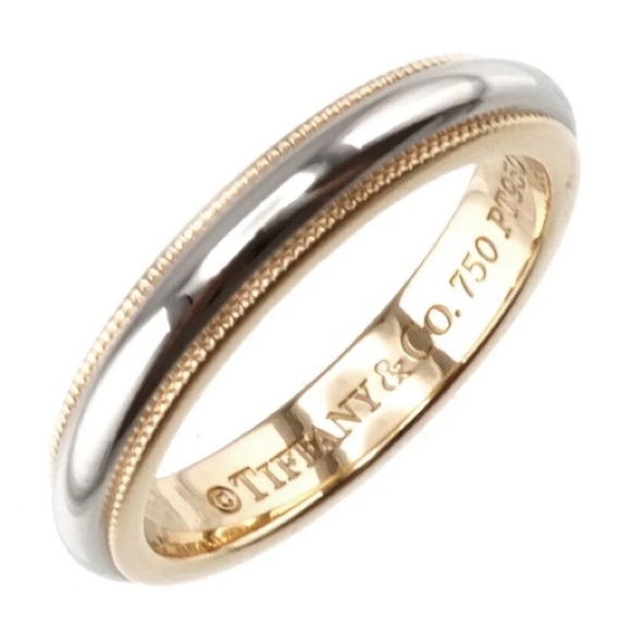 Authentic Tiffany & Co. Together Milgrain Men’s Wedding Ring Platinum/18k Gold - Picture 8 of 9